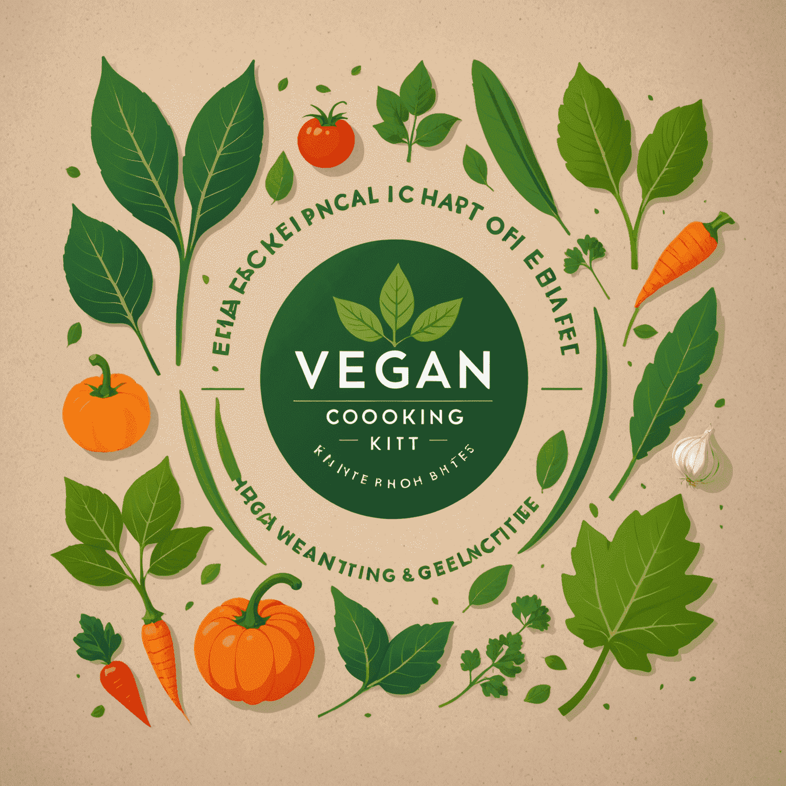 Logo de Vegan Cooking Kits con un diseño moderno que incorpora elementos de hojas y verduras