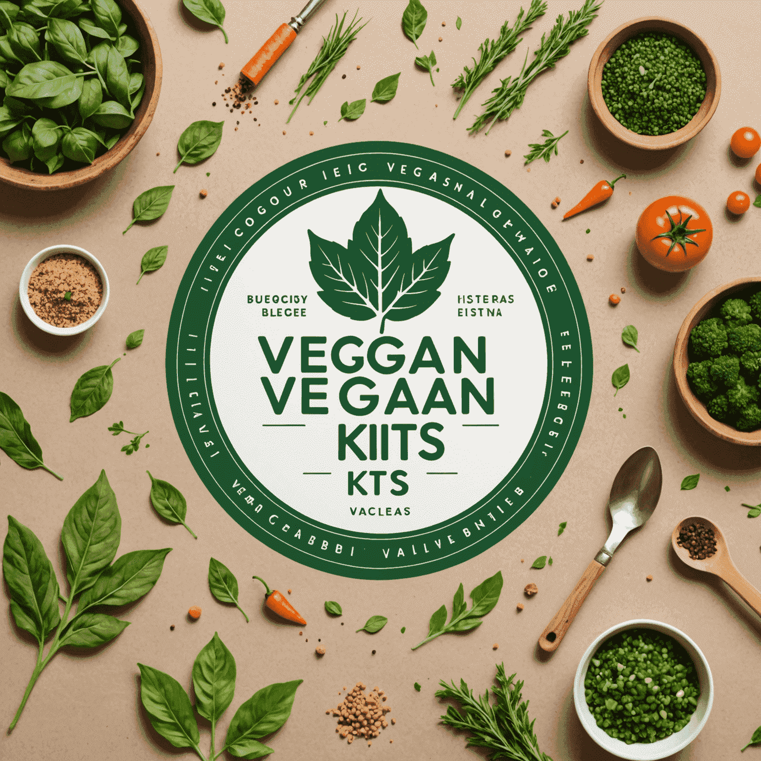 Logo de Vegan Cooking Kits con un diseño moderno que incorpora elementos de hojas y verduras