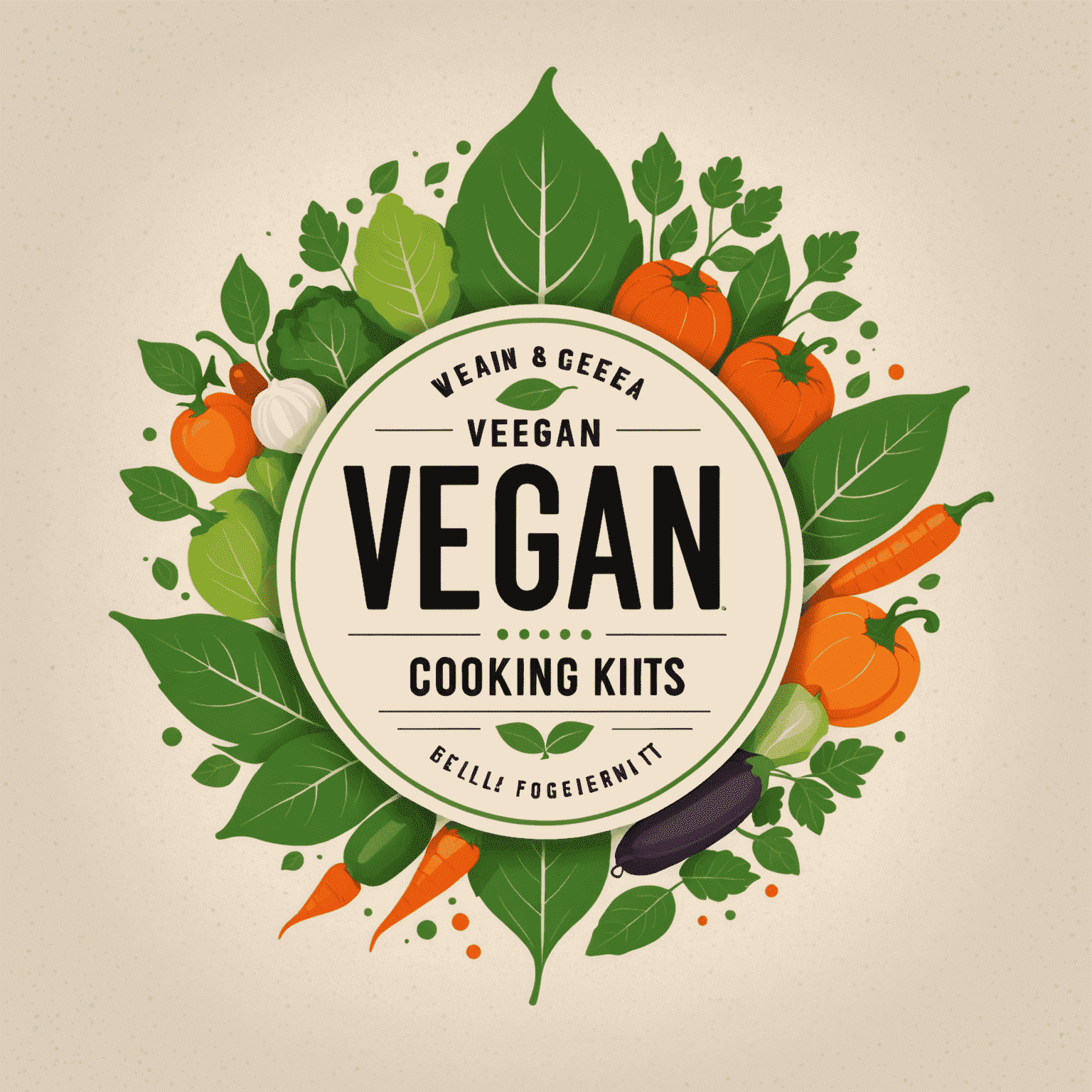 Logo de Vegan Cooking Kits con un diseño moderno que incorpora elementos de hojas y verduras