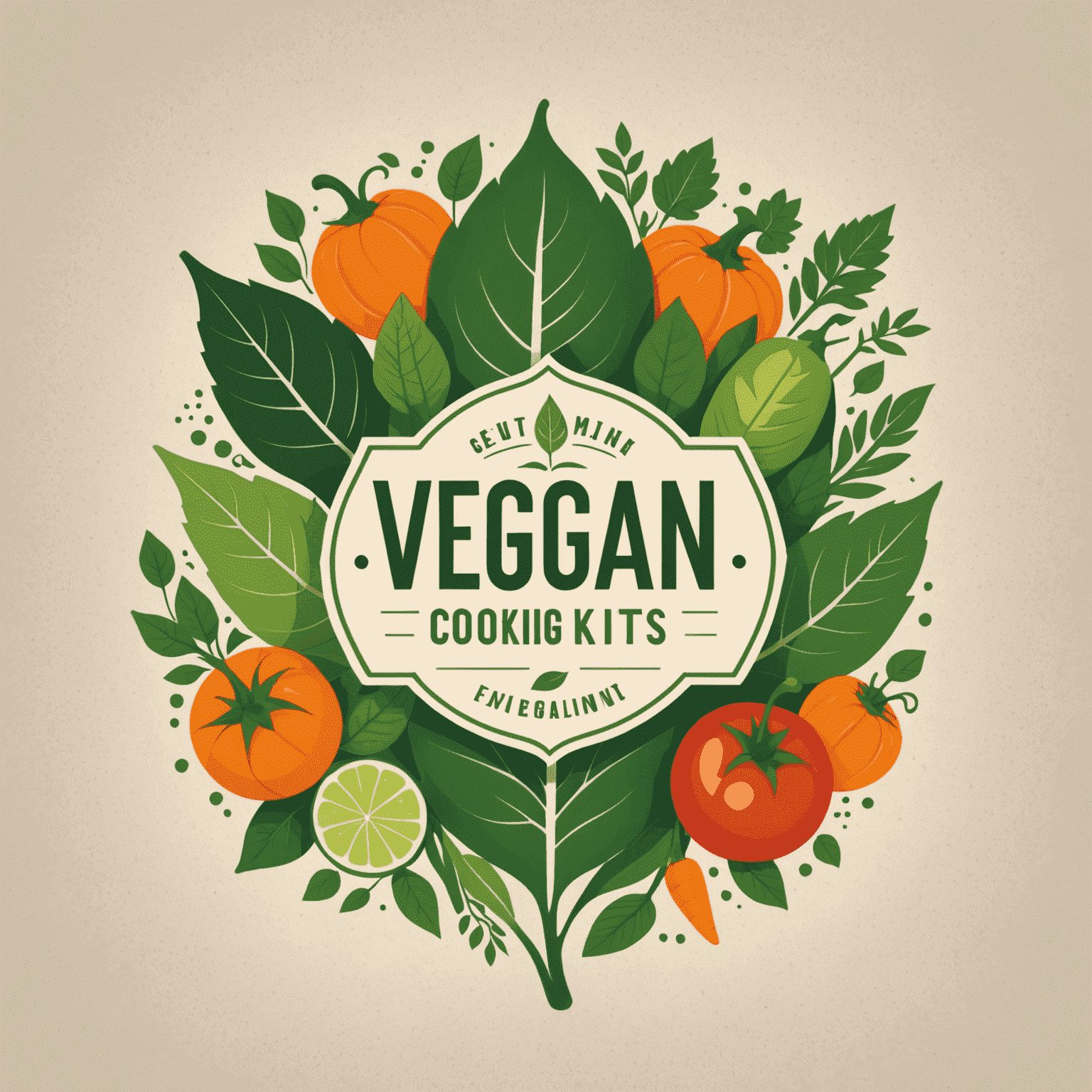 Logo de Vegan Cooking Kits con un diseño moderno que incorpora elementos de hojas y verduras