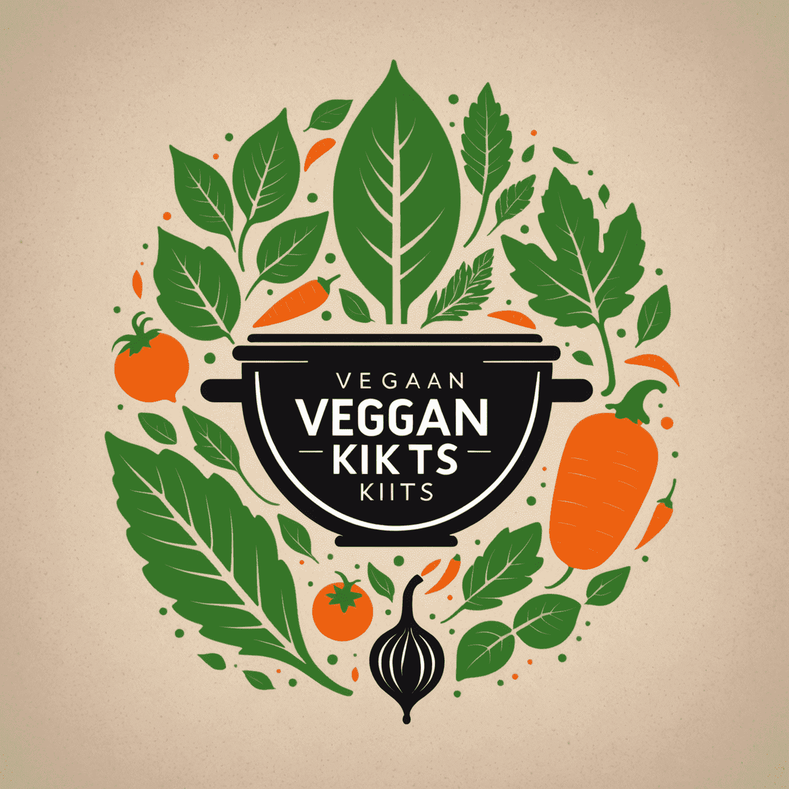 Logo de Vegan Cooking Kits con un diseño moderno que incorpora elementos de hojas y verduras