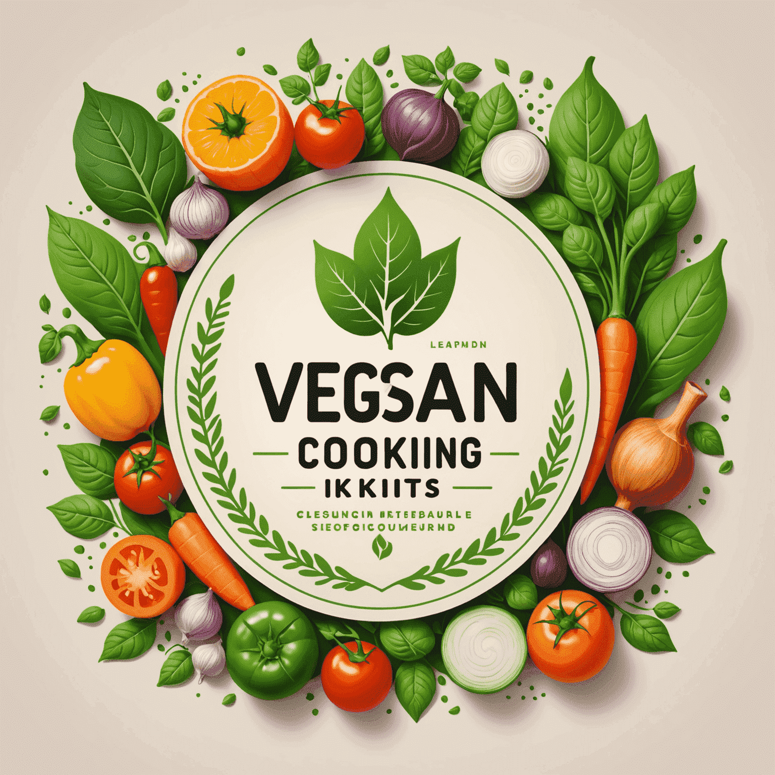 Logo de Vegan Cooking Kits con un diseño moderno que incorpora elementos de hojas y verduras