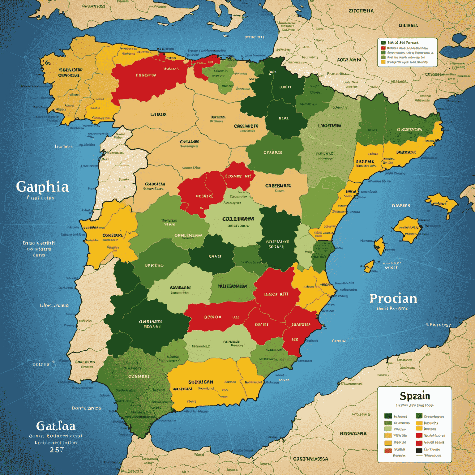 Mapa de España mostrando zonas de entrega de kits veganos, con diferentes colores para indicar tiempos y costos de entrega