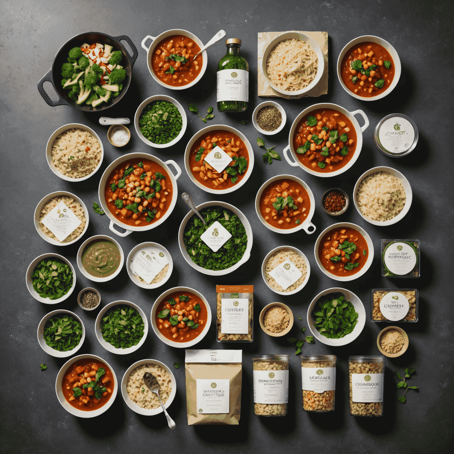 Imagen de varios kits de cocina vegana organizados en una suscripción mensual