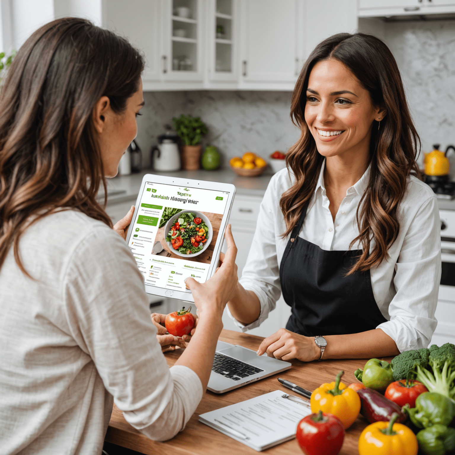 Imagen de un nutricionista vegano consultando con un cliente sobre un plan de alimentación personalizado