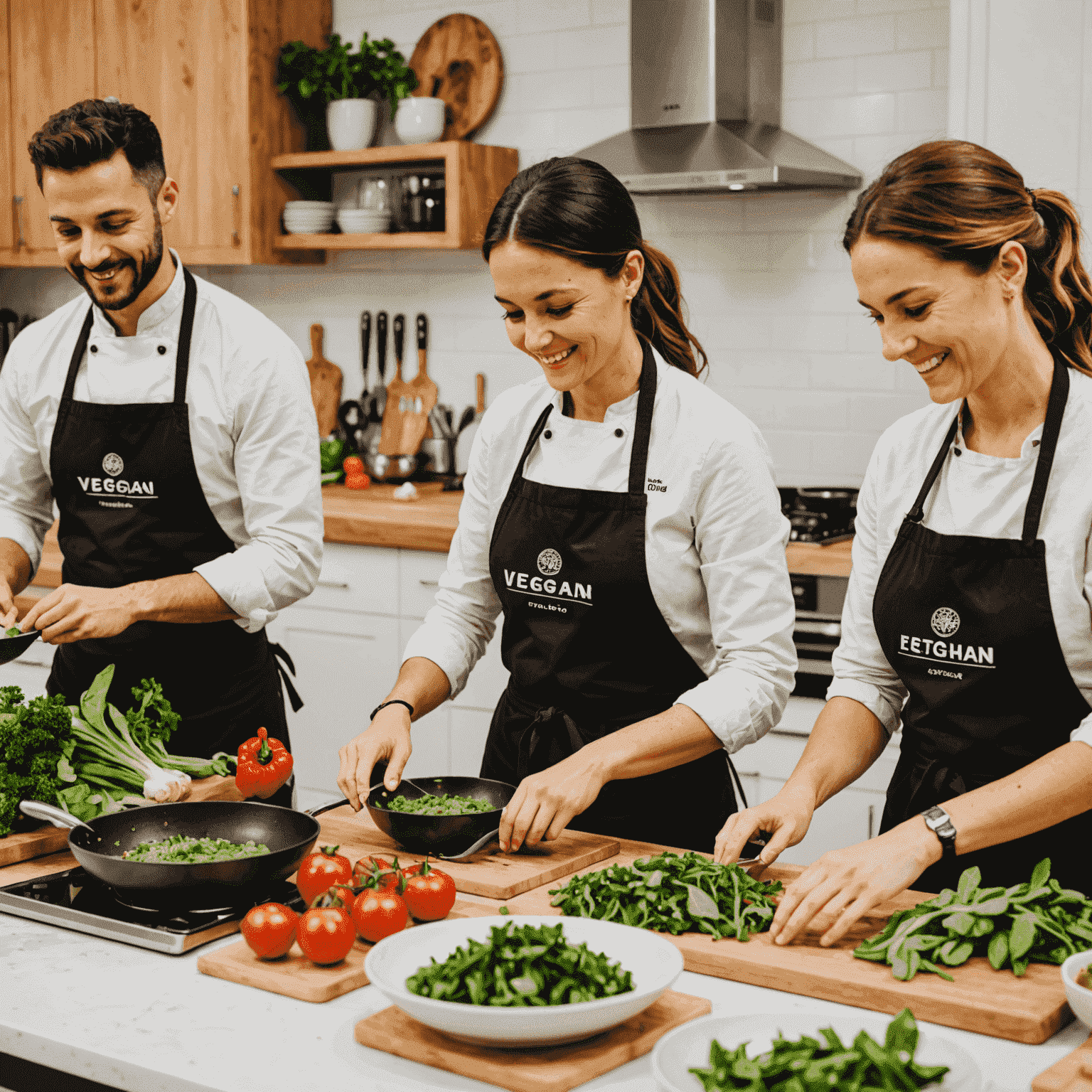 Imagen de una clase de cocina vegana en línea con participantes preparando platos con kits de Vegan Cooking Kits